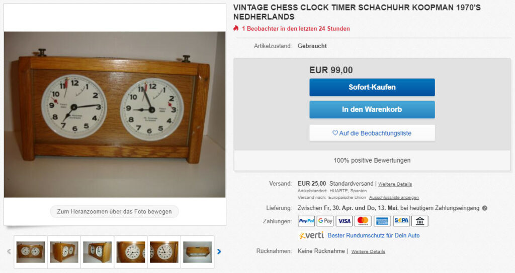 Vintage Chess Clock Koopman