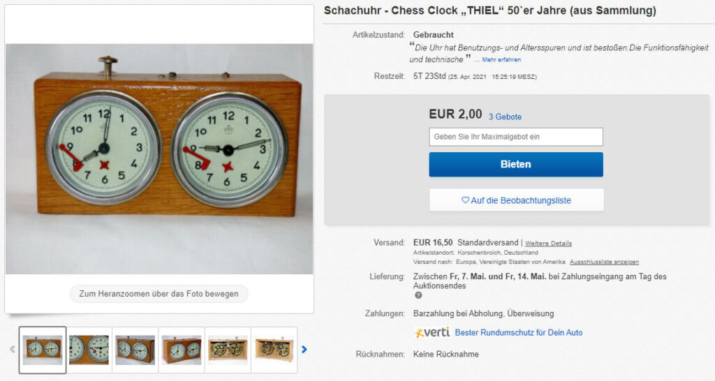 Vintage Chess Clock Thiel